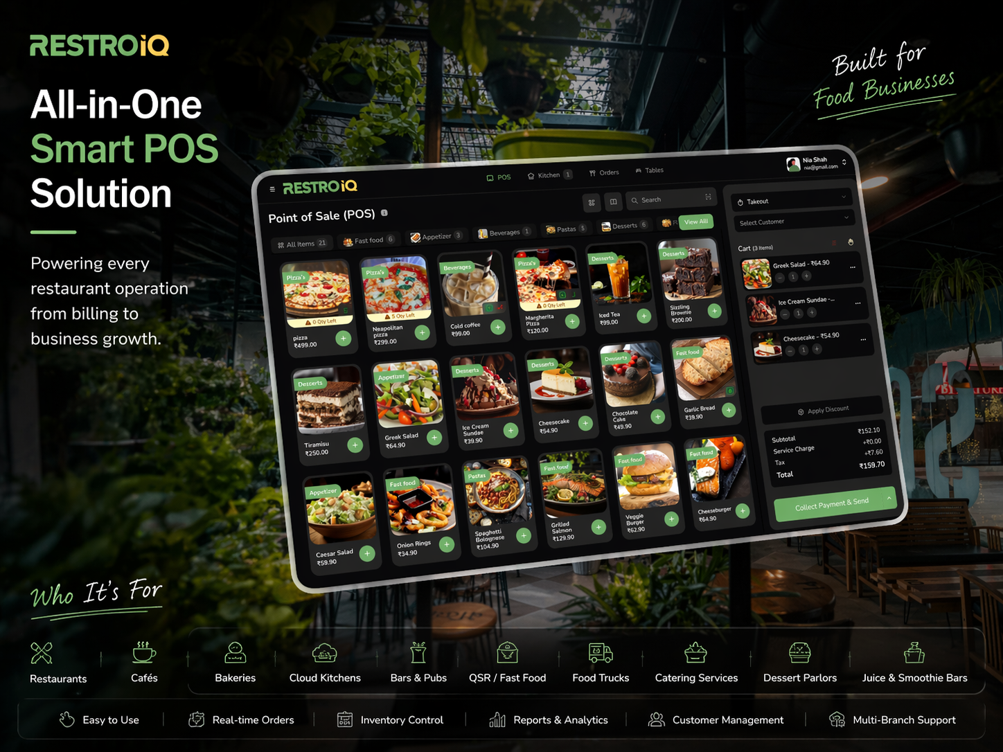 RestroIQ all-in-one restaurant POS — billing, KOT, kitchen display, Zomato & Swiggy, inventory and QR ordering in one platform by Neuvana Systems Pvt. Ltd.